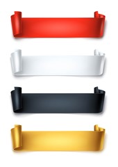 Set of colorful detailed curved ribbons isolated on white background. Curved paper banners.