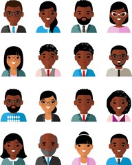 Set of business avatar african american peoples in flat style