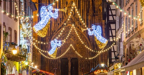 Christmas market lights in Strasbourg, France
