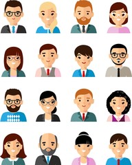Set of business avatar european peoples in flat style