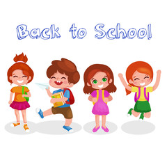 Cute School Children. Back to school.  Vector illustration isolated on white background. 