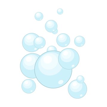 Soap bubbles isolated on white background. Water bubble washing in flat style