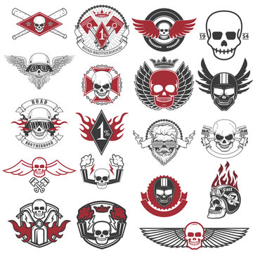 Set of biker labels and emblems. Motorcycle racing.
