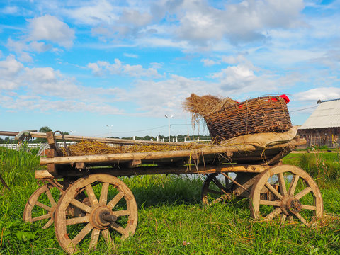 Peasant cart on the farm, Tver region, Russia