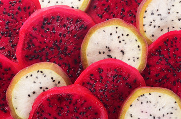 Beautiful fresh sliced red and white dragon fruit