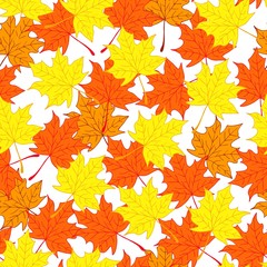 Naklejka na ściany i meble Maple leaves. Autumn and bright background. Endless and seamless pattern.