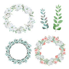 Watercolor flower wreaths and sprigs