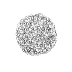 Circle vector logo design element. Chaotic line scribble cloud. Doodle bubble sign