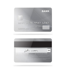 Set of credit cards isolated on white background. Detailed vector illustration. Front and back side. Ready for your design.