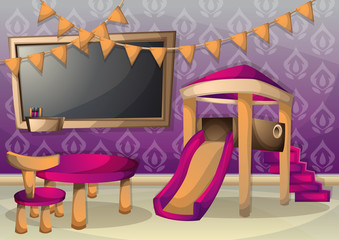cartoon vector illustration interior kid room with separated layers in 2d graphic