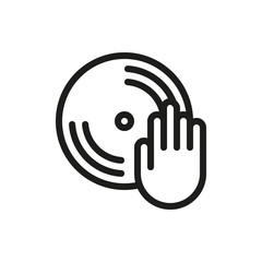 Disc with dj hand icon on white background