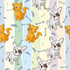 pattern with funny cats and dogs