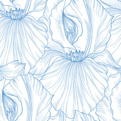 Floral seamless pattern. Flower iris background. Floral tile ornamental texture with flowers. Spring flourish garden