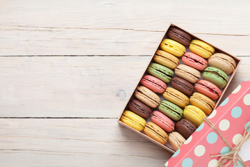 Colorful macaroons in a box