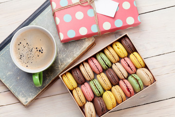 Colorful macaroons in a box