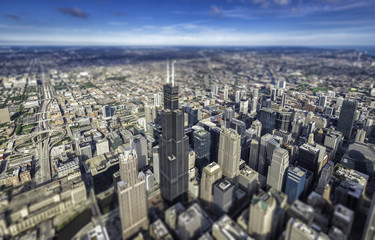 Chicago downtown skyscrapers overhead view