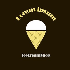 Yellow and white Ice Cream Shop logo, Lorem ipsum on black, vector illustration