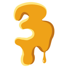 Number 3 from honey icon isolated on white background. Figure symbol