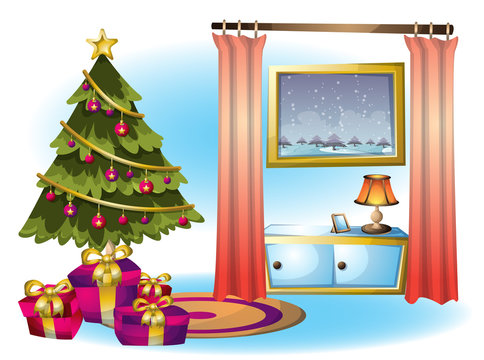 cartoon vector illustration interior christmas object with separated layers