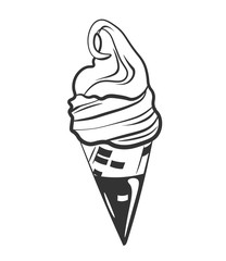 Ice Cream in a waffles isolated on white background. Hand drawing doodle vector