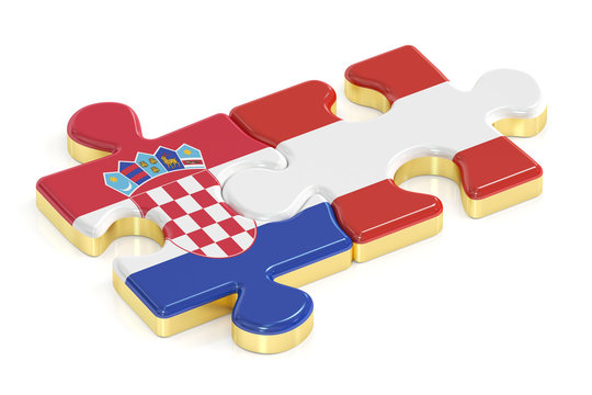 Croatia and Austria puzzles from flags, 3D rendering