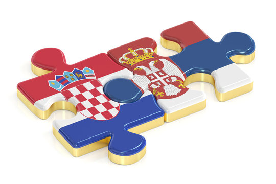 Croatia and Serbia puzzles from flags, 3D rendering