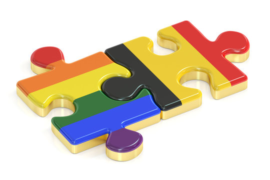 Gay Pride Rainbow and Belgium puzzles from flags, 3D rendering
