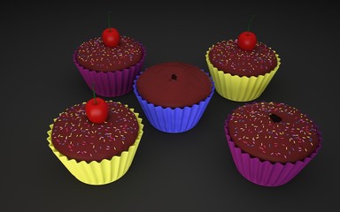 Many cupcake 3D black studio