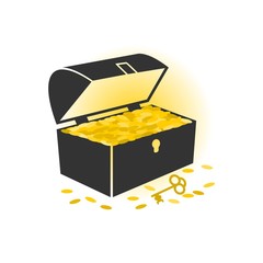 Treasure chest with golden coins flat icon