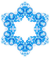 Star vector snowflake in gzhel style