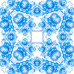 Blue floral seamless pattern in gzhel style