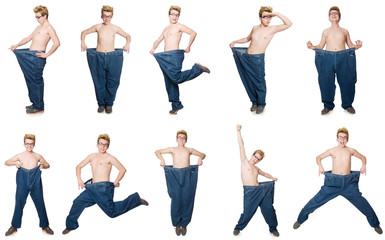 Obraz premium Funny man with trousers isolated on white