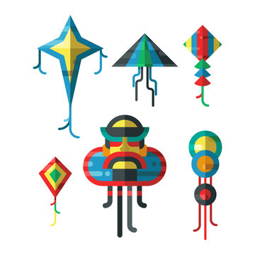 Flying colorful kite vector illustration.