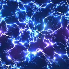 Abstract blue electric lightning seamless pattern