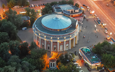 Top view of the vestibule of the Moscow metro in the city at night