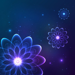 Blue shining vector cosmic flowers