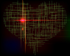 Matrix heart-abstract background with green symbols.