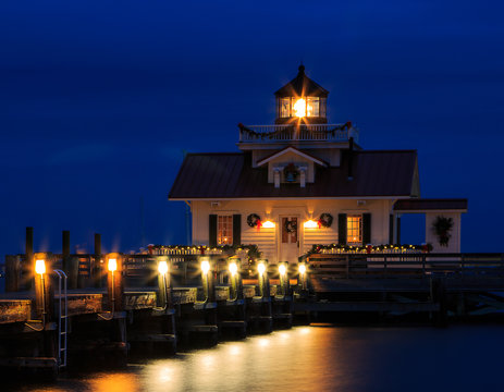 Manteo Marshes Light Lighthouse at night blue hour