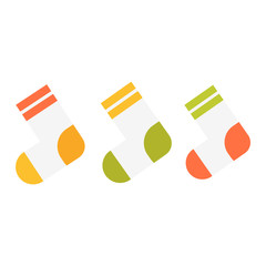 Flat design colorful socks icon vector illustration. Selection of various socks on white background. Textile warm clothes socks pair cute decoration wool winter clothing. Sport season collection.