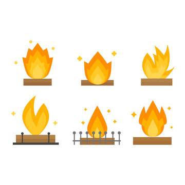 Fire flame hot burn and fire flame vector icon. Warm inferno danger fire flame and cooking yellow fire flame. Orange light blazing campfire ignite fire flame design and detail fireplace passion sign.