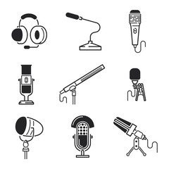 Different microphones types vector icons