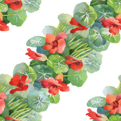 Beautiful Watercolor Summer Garden Blooming Flowers Seamless Pattern.