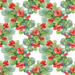Beautiful Watercolor Summer Garden Blooming Flowers Seamless Pattern.