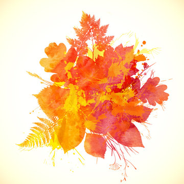 Watercolor painted autumn leaves vector banner