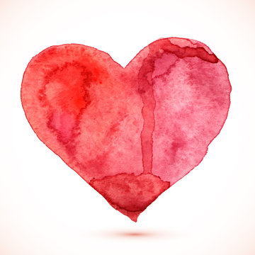 Bright red watercolor isolated vector heart