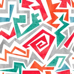 Wallpaper murals Graffiti Watercolor graffiti colorful seamless pattern in red, orange and blue colors. Vector geometric abstract background.