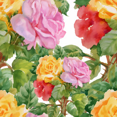 Beautiful Watercolor Summer Garden Blooming Flowers Seamless Pattern.