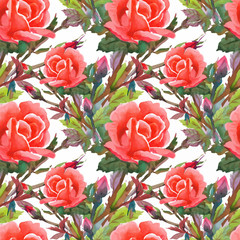 Beautiful Watercolor Summer Garden Blooming Flowers Seamless Pattern.