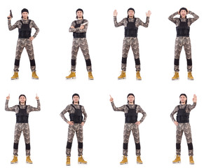 Soldier with gun isolated on white