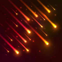 Fototapeta na wymiar Red falling meteors vector background
